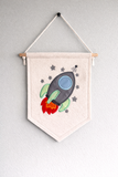 Rocket wall hanging flag, space decor, felt banner, child's bedroom, nursery decor