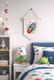 Rocket wall hanging flag, space decor, felt banner, child's bedroom, nursery decor