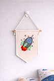 Rocket wall hanging flag, space decor, felt banner, child's bedroom, nursery decor