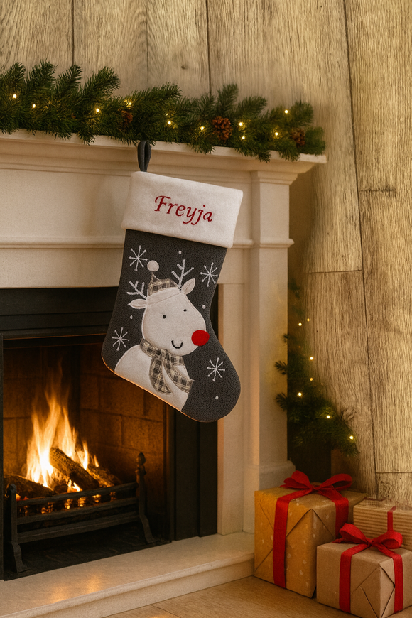 Personalised Knitted Reindeer Christmas Stocking