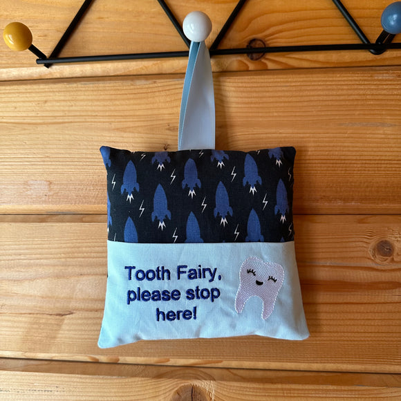 Tooth fairy cushion, rocket print