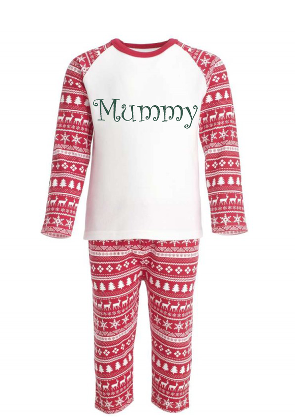Ladies Personalised Red Christmas Inspired Pyjamas