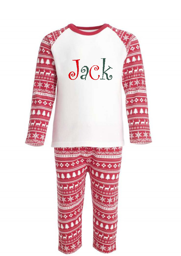 Children's Personalised Red Christmas Inspired Pyjamas