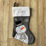 Personalised Snowman Christmas Stocking Grey