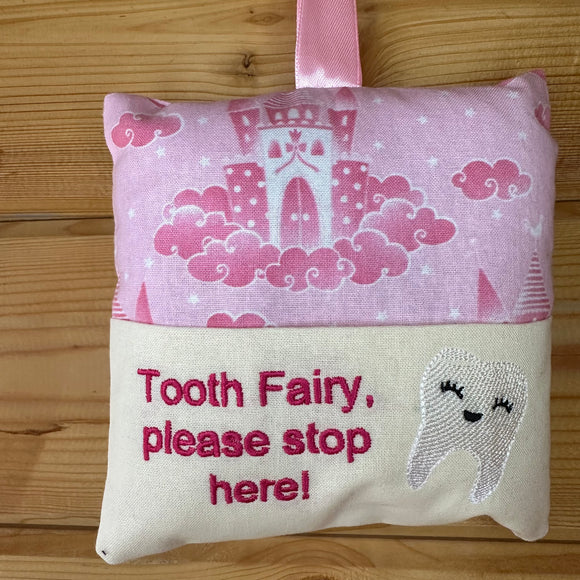 Tooth fairy cushion, fairy castle print