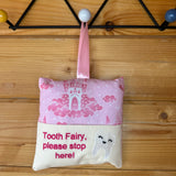 Tooth fairy cushion, fairy castle print