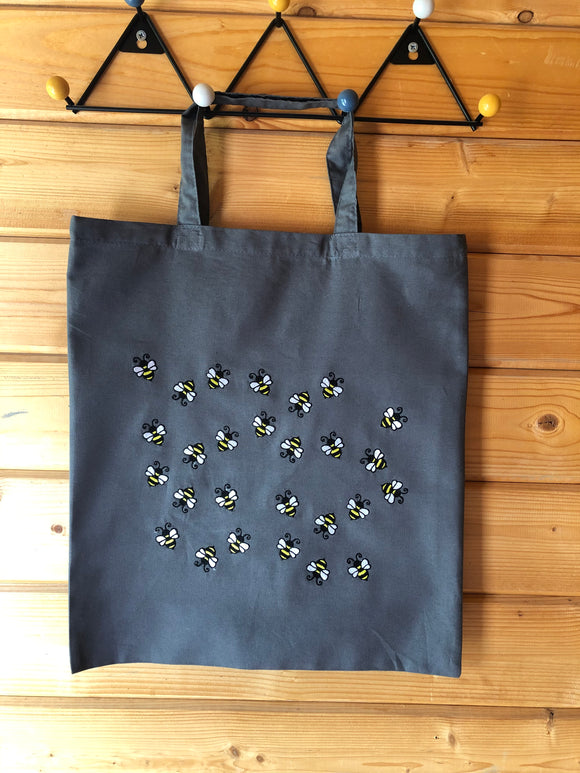 Busy bee grey tote bag